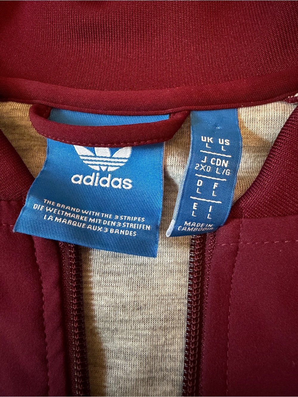 adidas Originals Burgundy Track Jacket with White Stripes - Picture 5 of 8